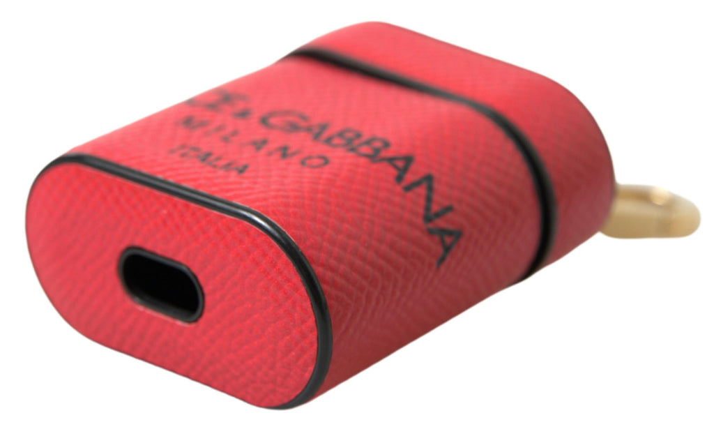 Dolce & Gabbana Red Black Calfskin Logo Print Strap Airpods Case