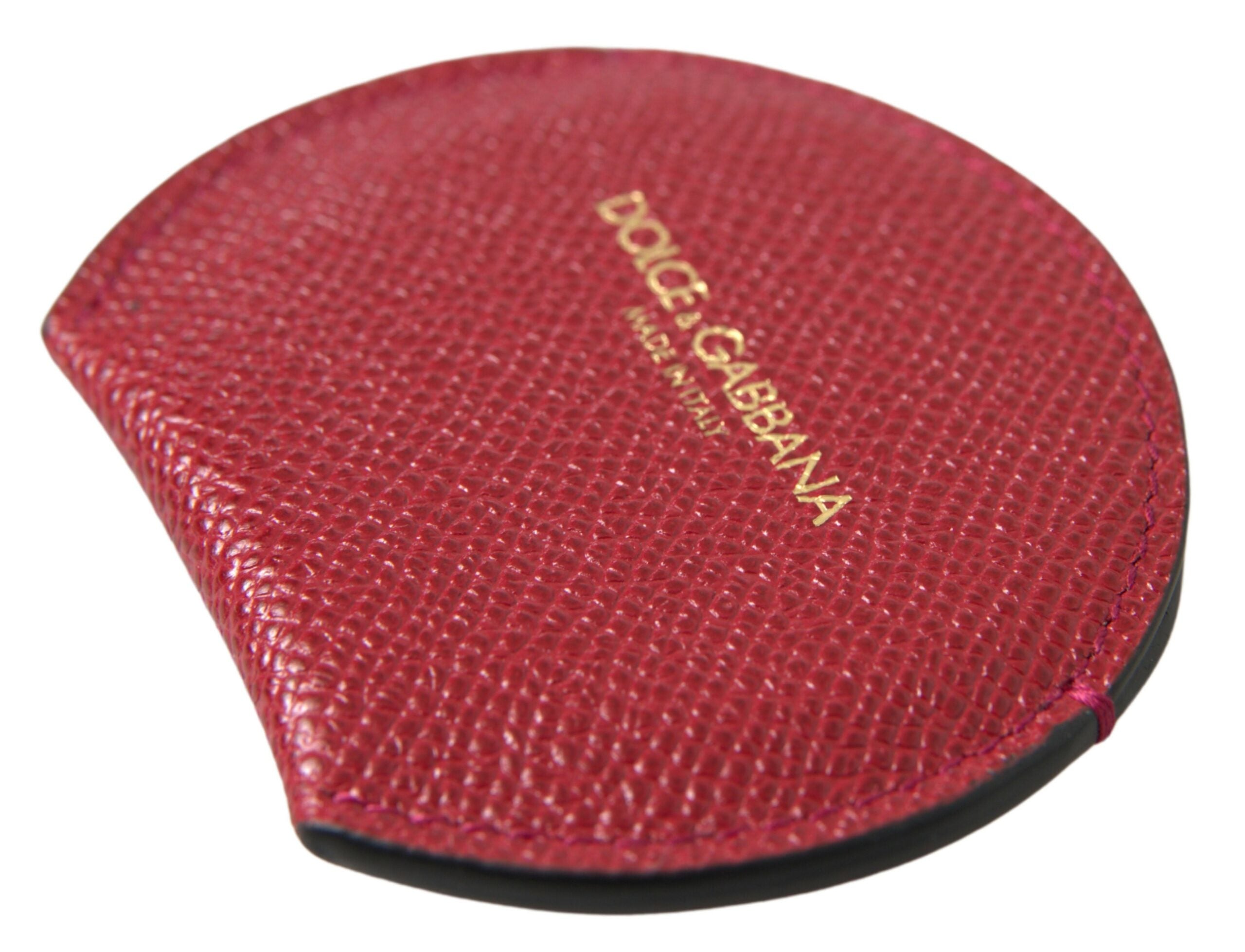 Dolce & Gabbana Runder Handspiegelhalter aus rotem Kalbsleder