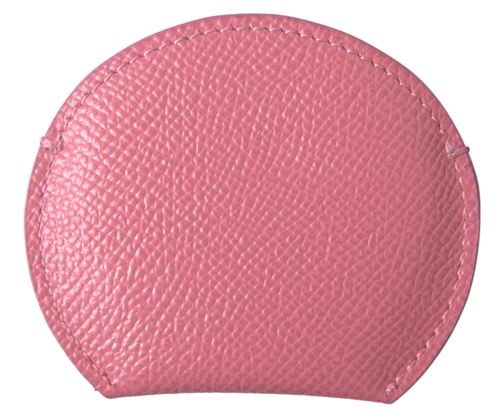 Dolce & Gabbana Pink Calfskin Round Logo Print Hand Mirror Holder