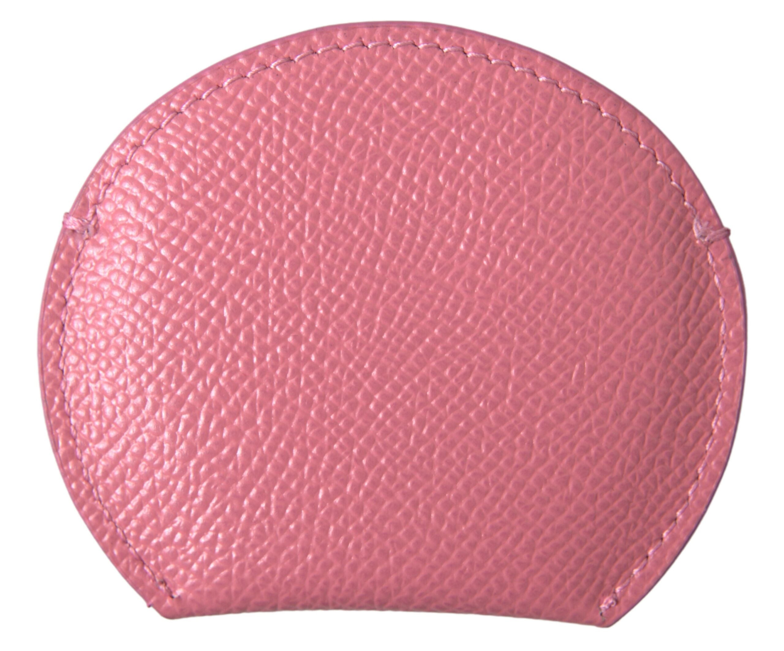 Dolce & Gabbana Pink Calfskin Round Logo Print Hand Mirror Holder