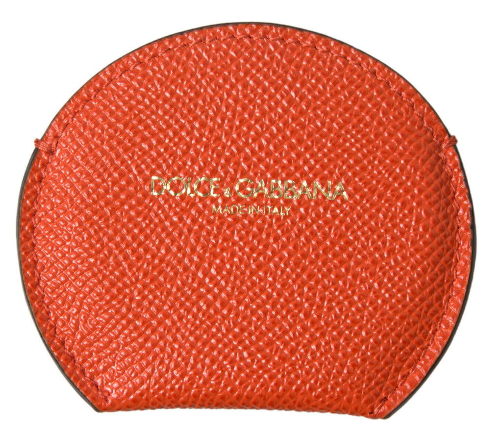 Dolce & Gabbana Handspiegelhalter aus orangefarbenem Kalbsleder mit rundem Logo