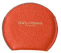 Dolce & Gabbana Handspiegelhalter aus orangefarbenem Kalbsleder mit rundem Logo