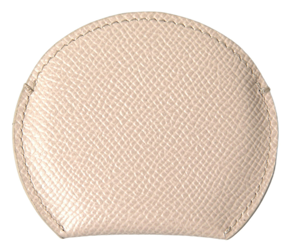 Dolce & Gabbana Beige Kalbsleder Rundes Logo Handspiegelhalter