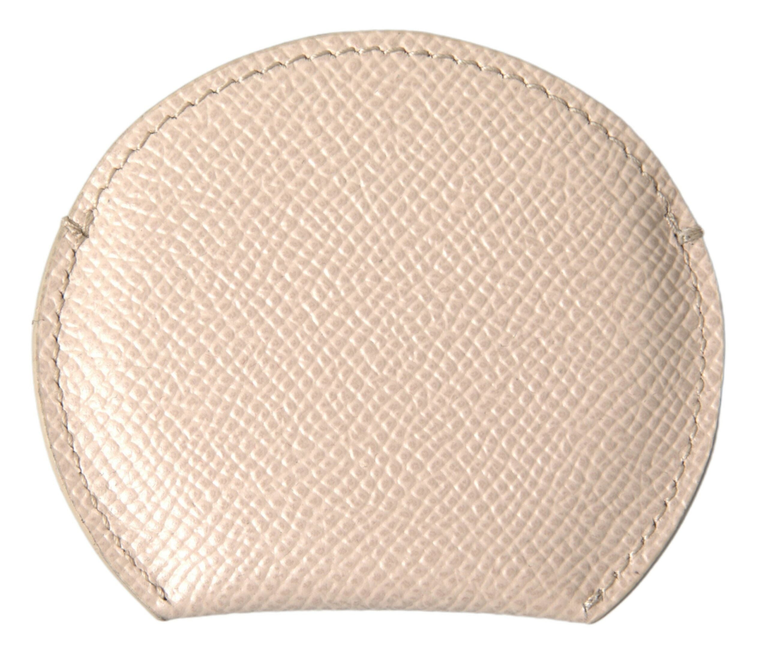 Dolce & Gabbana Beige Kalbsleder Rundes Logo Handspiegelhalter