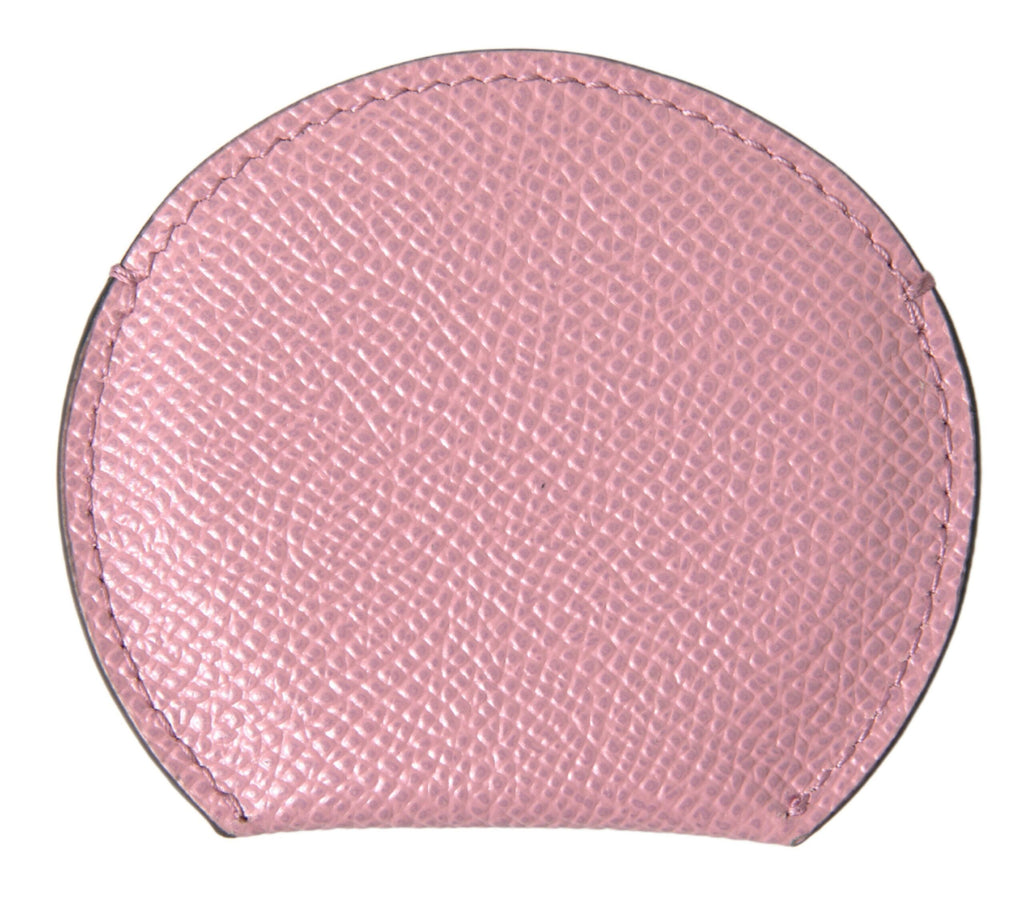 Dolce & Gabbana Pink Calfskin Round Logo Print Hand Mirror Holder
