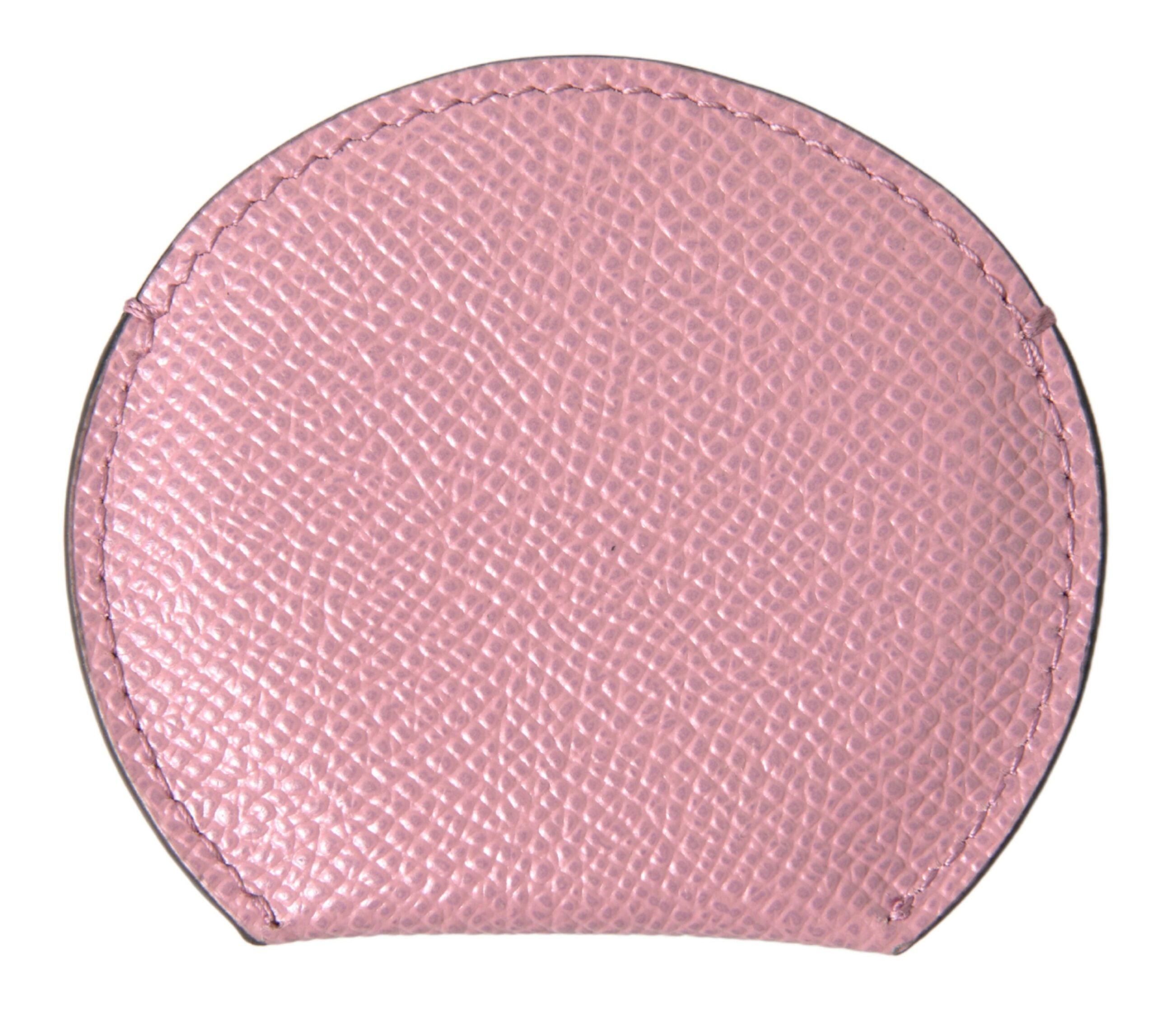 Dolce & Gabbana Pink Calfskin Round Logo Print Hand Mirror Holder
