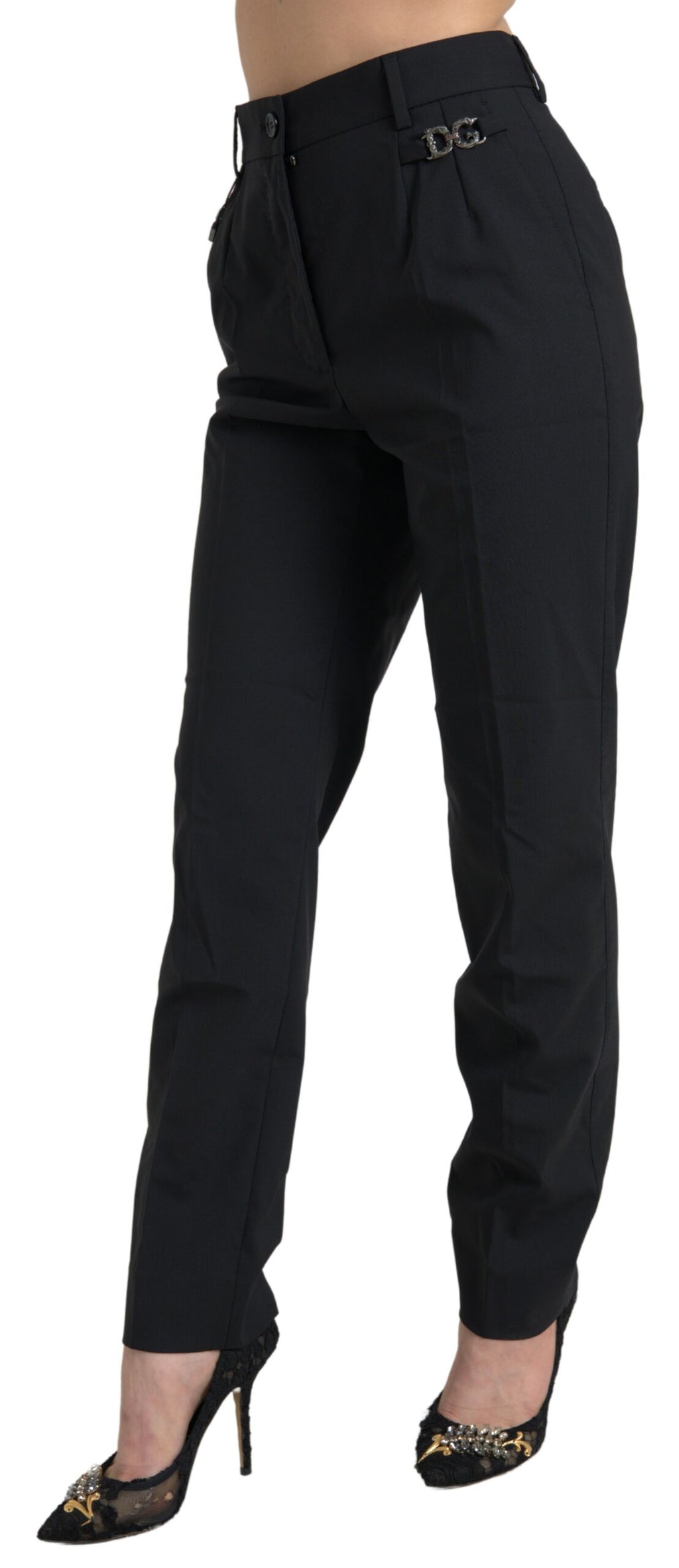 Dolce & Gabbana Schwarze taillierte Hose aus Wolle