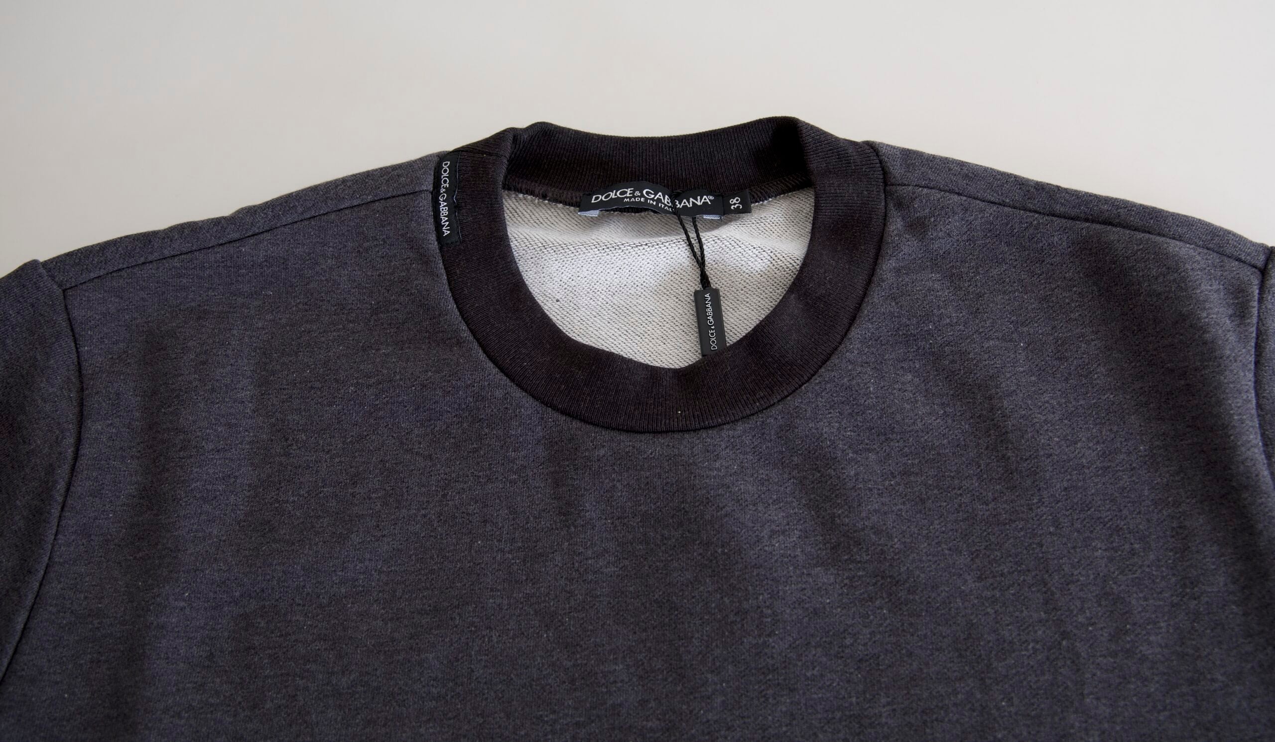 Dolce & Gabbana Dunkelgrauer Pullover mit Rundhalsausschnitt aus Baumwolle