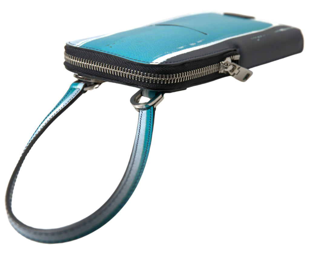 Dolce & Gabbana Blue Leather Wallet Crossbody Sling Phone Bag Unisex
