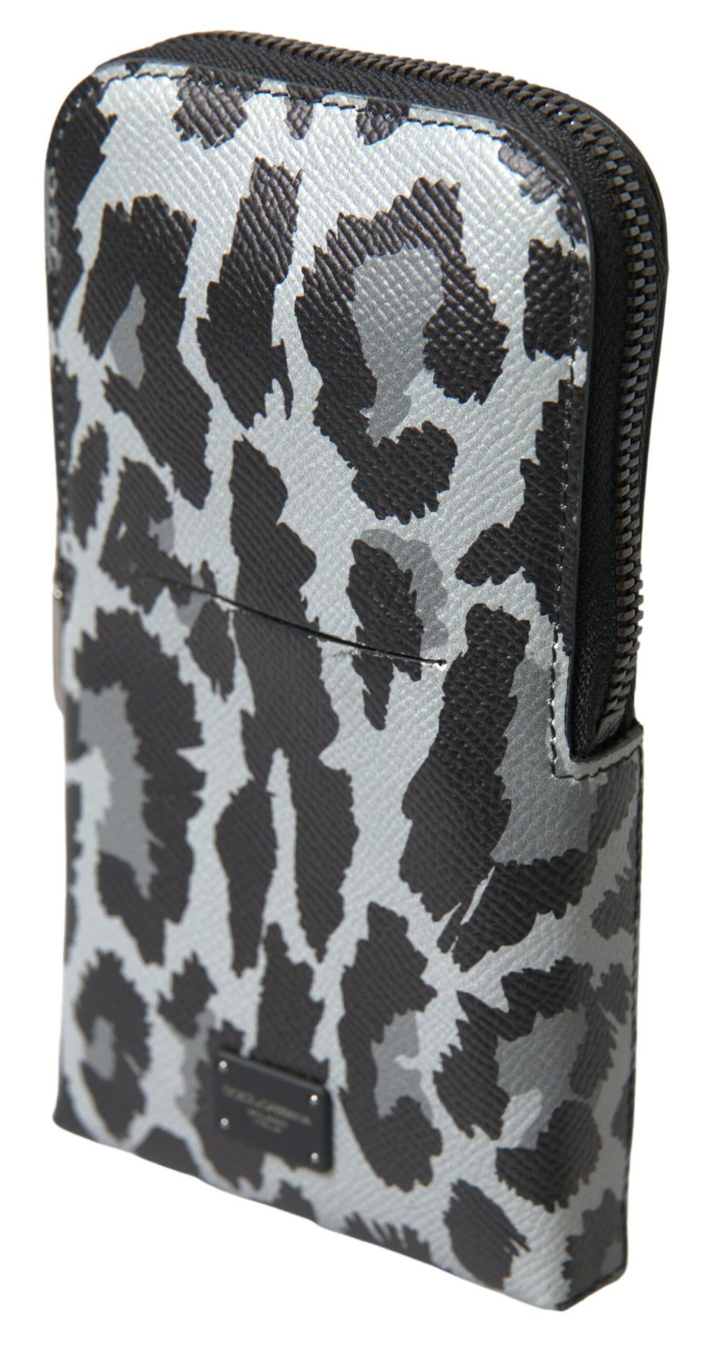 Dolce & Gabbana Grauer Leopard Leder Männer Geldbörse Crossbody Sling Telefon Tasche