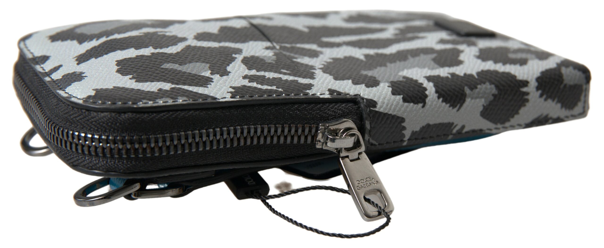 Dolce & Gabbana Gray Leopard Leather Men's Wallet Crossbody Sling Phone Bag