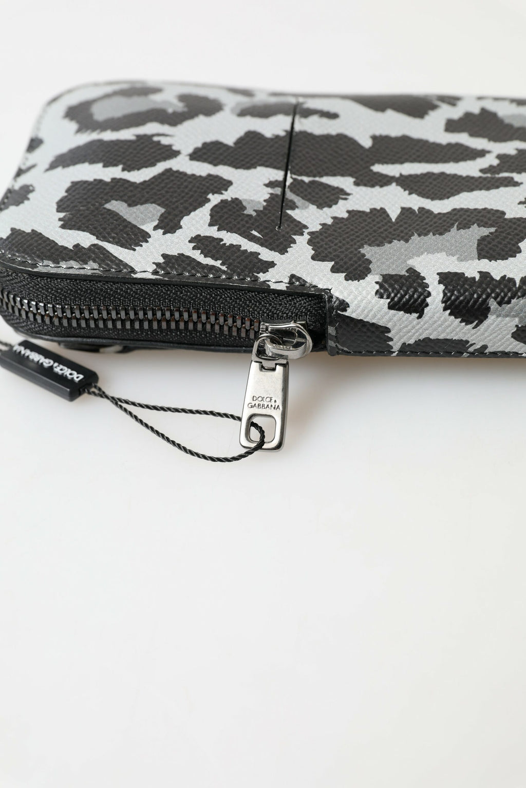 Dolce & Gabbana Gray Leopard Leather Men's Wallet Crossbody Sling Phone Bag