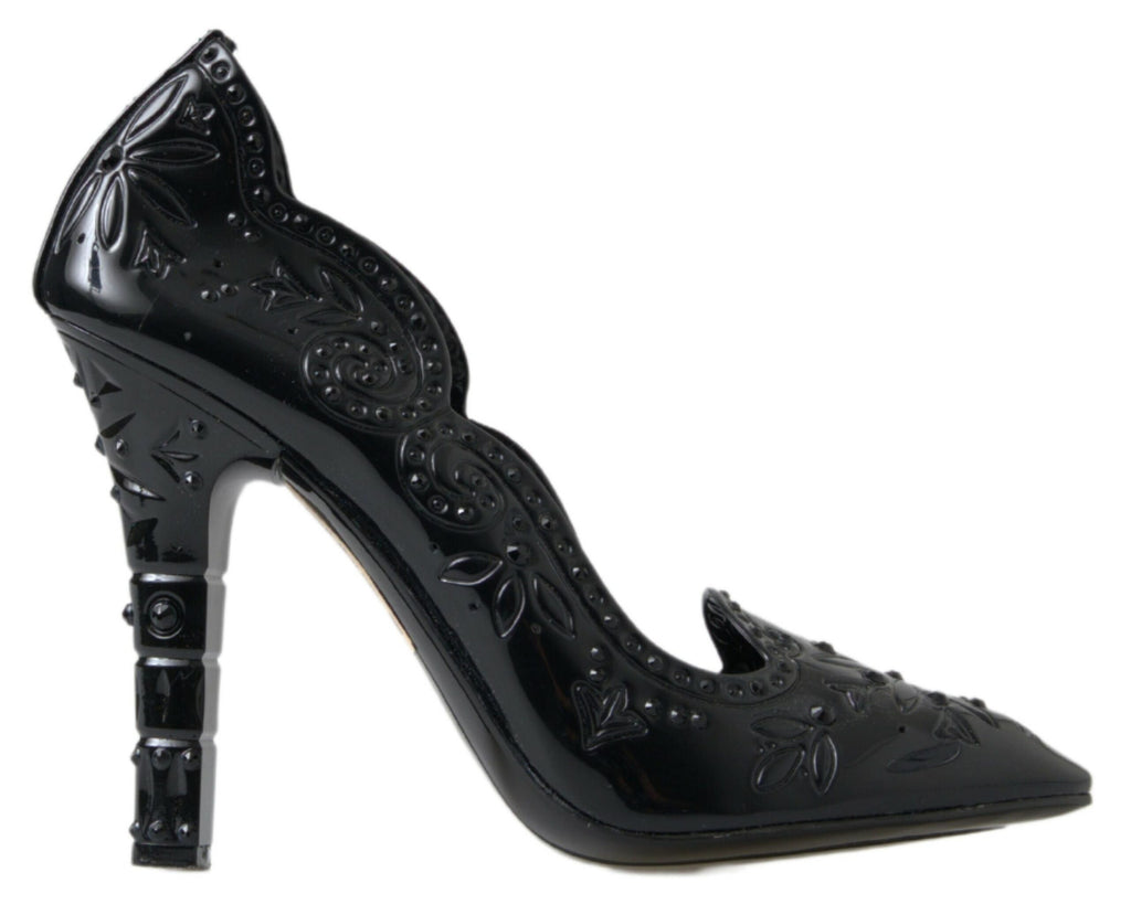 Dolce & Gabbana Schwarz CINDERELLA Floral Crystal Heels Schuhe