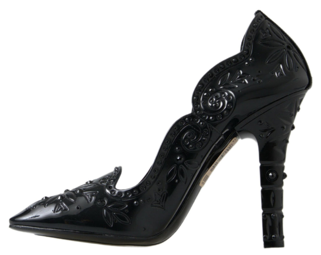 Dolce & Gabbana Schwarz CINDERELLA Floral Crystal Heels Schuhe