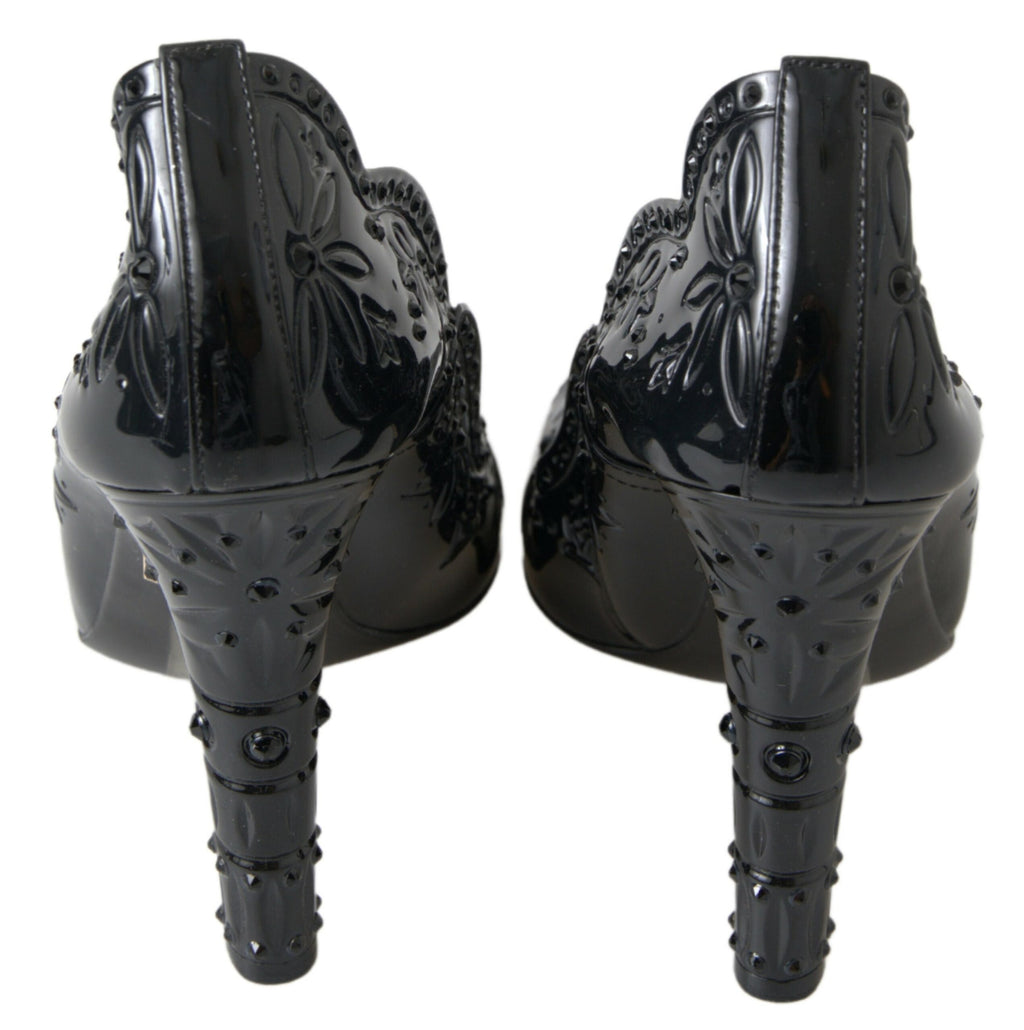 Dolce & Gabbana Schwarz CINDERELLA Floral Crystal Heels Schuhe