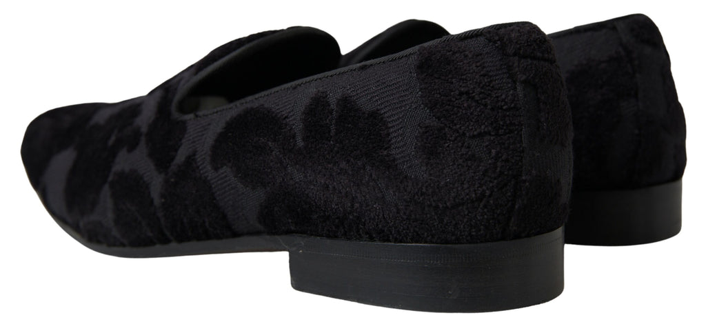 Dolce & Gabbana Schwarzer Brokat Loafers Formelle Schuhe