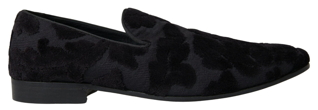 Dolce & Gabbana Schwarzer Brokat Loafers Formelle Schuhe