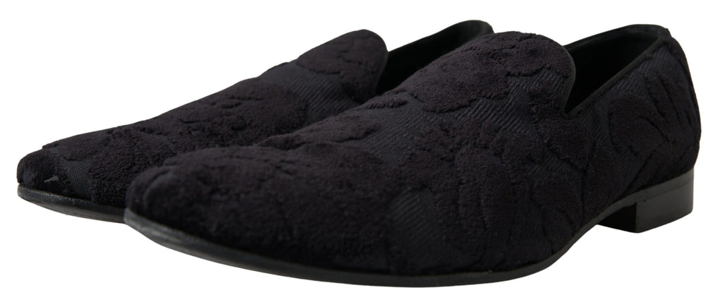 Dolce & Gabbana Schwarzer Brokat Loafers Formelle Schuhe