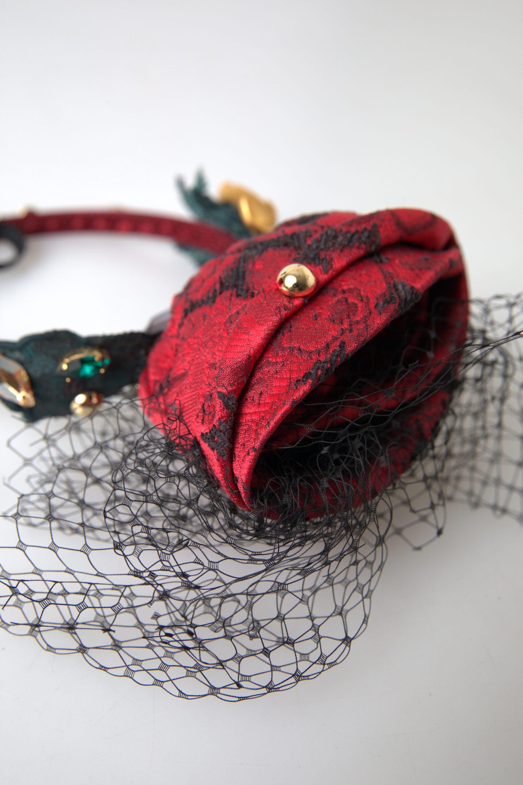 Dolce & Gabbana Rot mit mehrfarbiger Rose Seide Crystal Netted Logo Diadem Stirnband