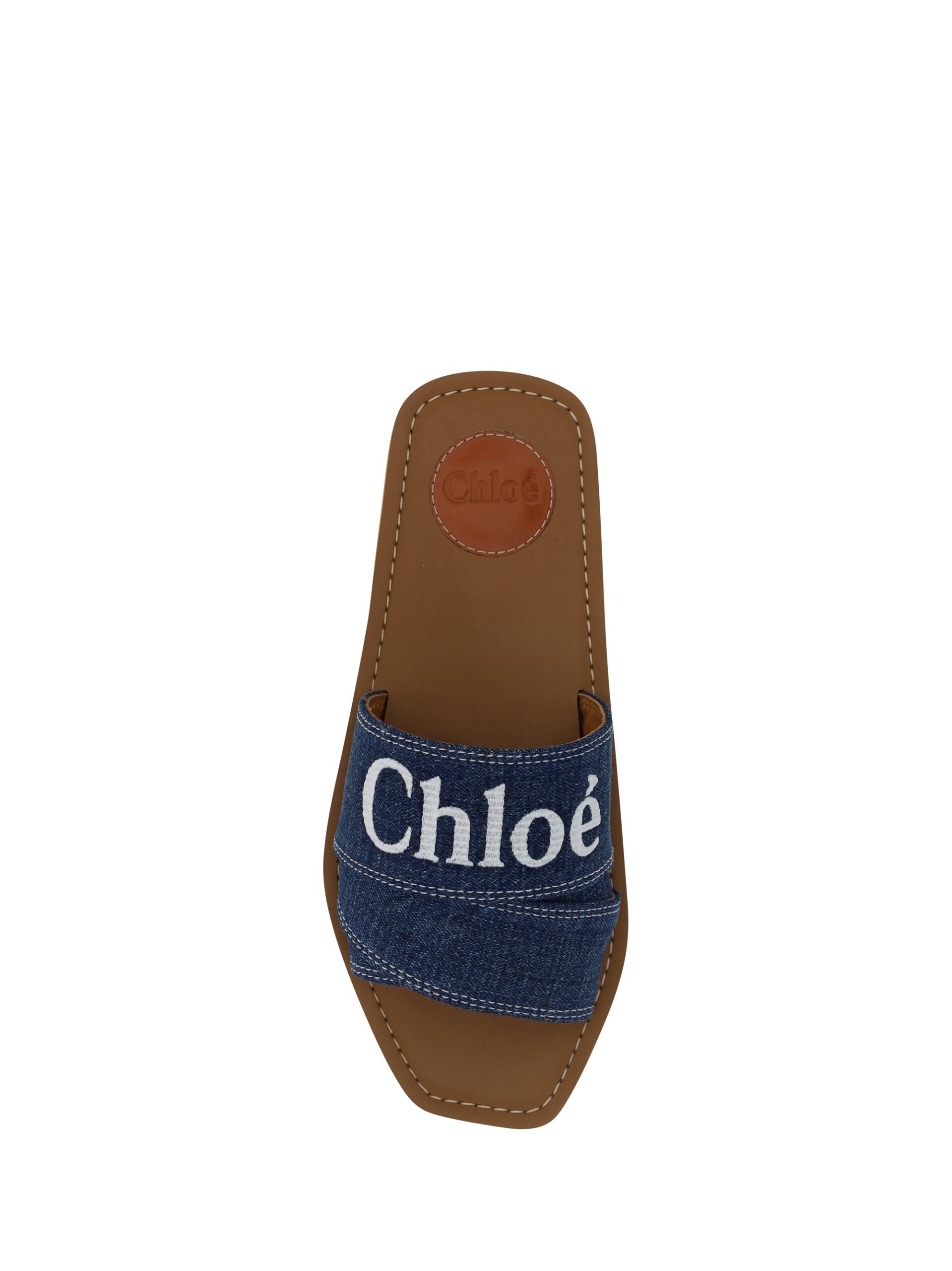 Chloé Lush Cotton Woody Slide Sandals in Denim Blue