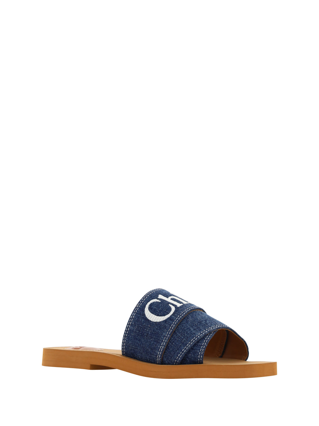 Chloé Lush Cotton Woody Slide Sandals in Denim Blue