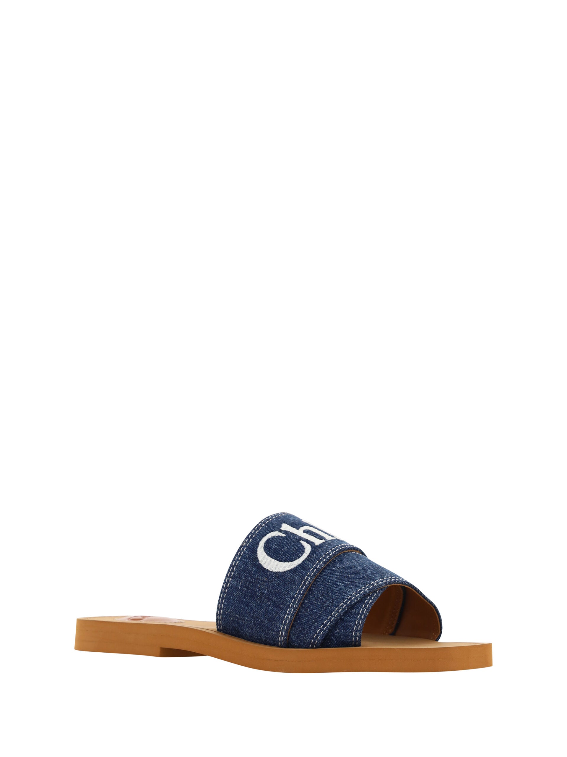 Chloé Lush Cotton Woody Slide Sandals in Denim Blue