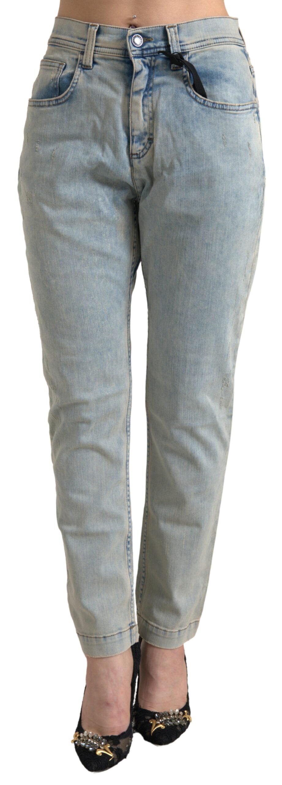 Dolce & Gabbana Washed Cotton Mid-Rise Blue Skinny Jeans