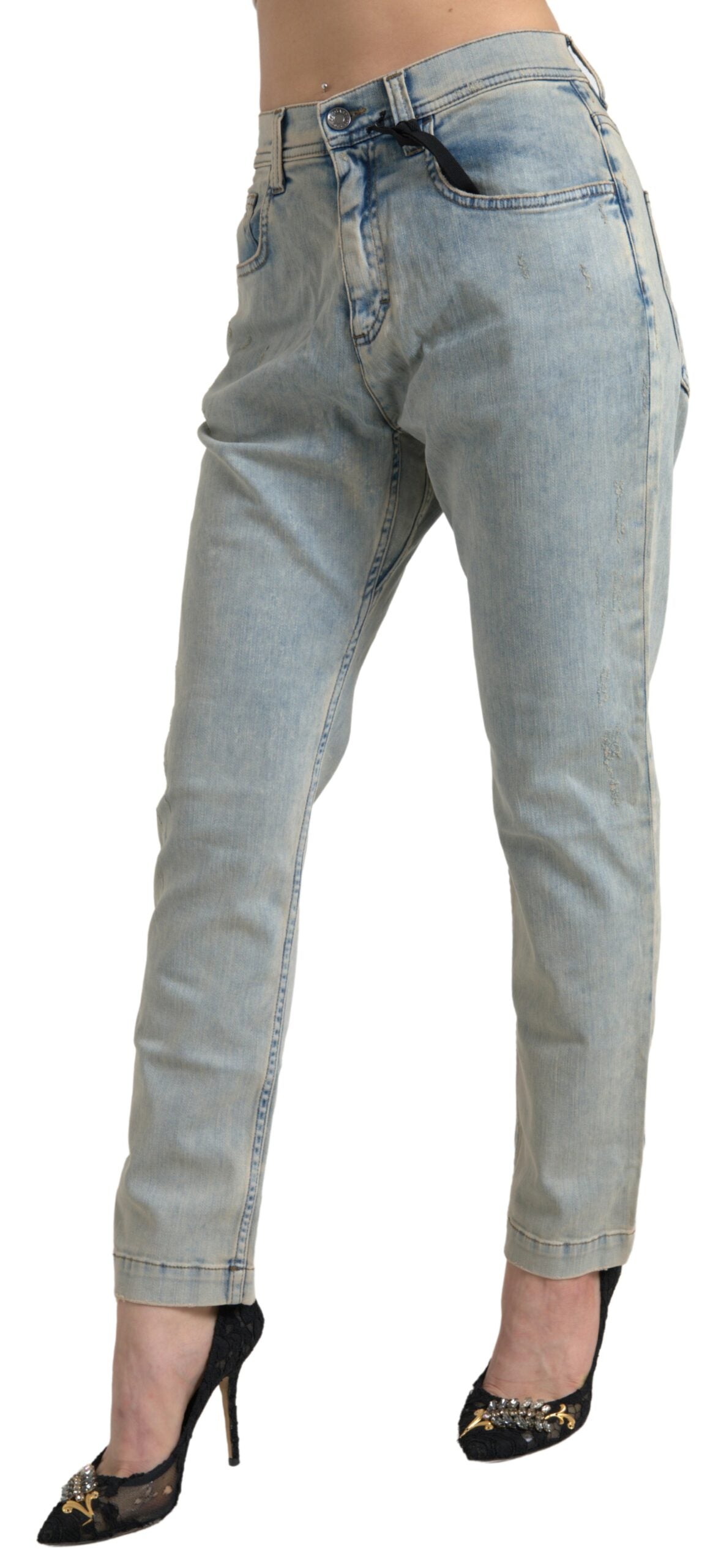 Dolce & Gabbana Washed Cotton Mid-Rise Blue Skinny Jeans