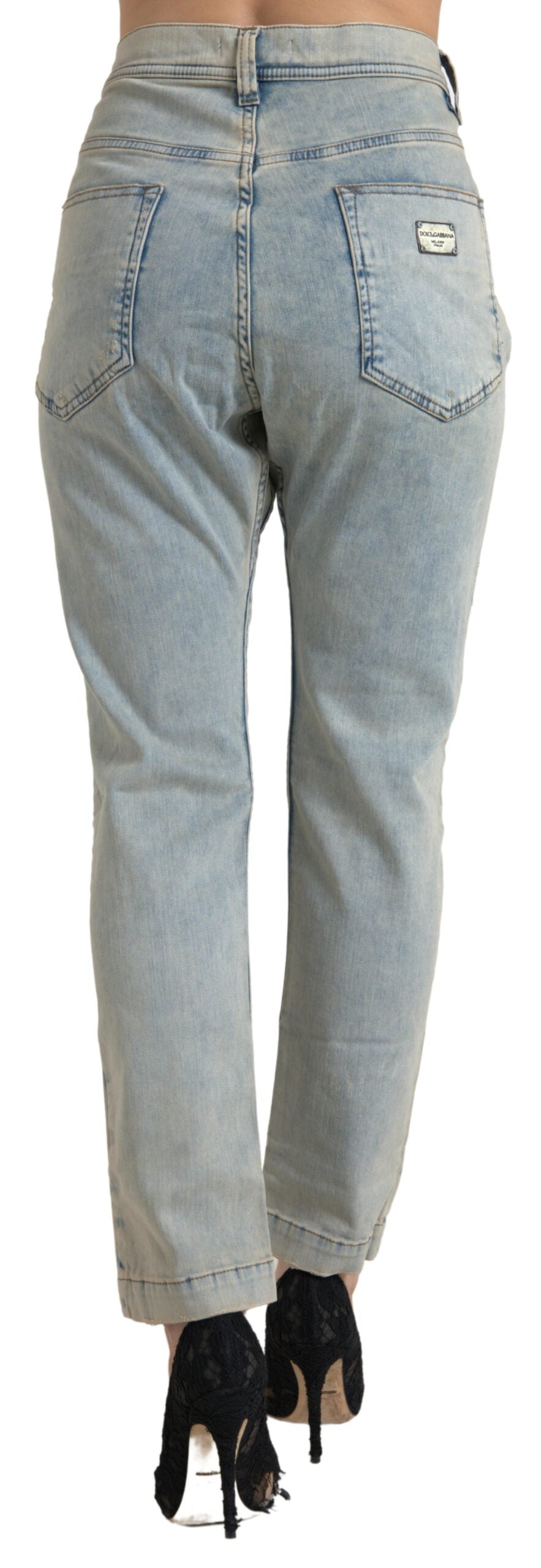 Dolce & Gabbana Washed Cotton Mid-Rise Blue Skinny Jeans