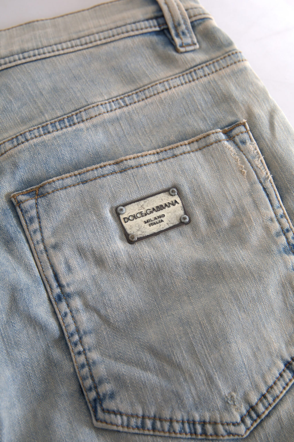 Dolce & Gabbana Washed Cotton Mid-Rise Blue Skinny Jeans