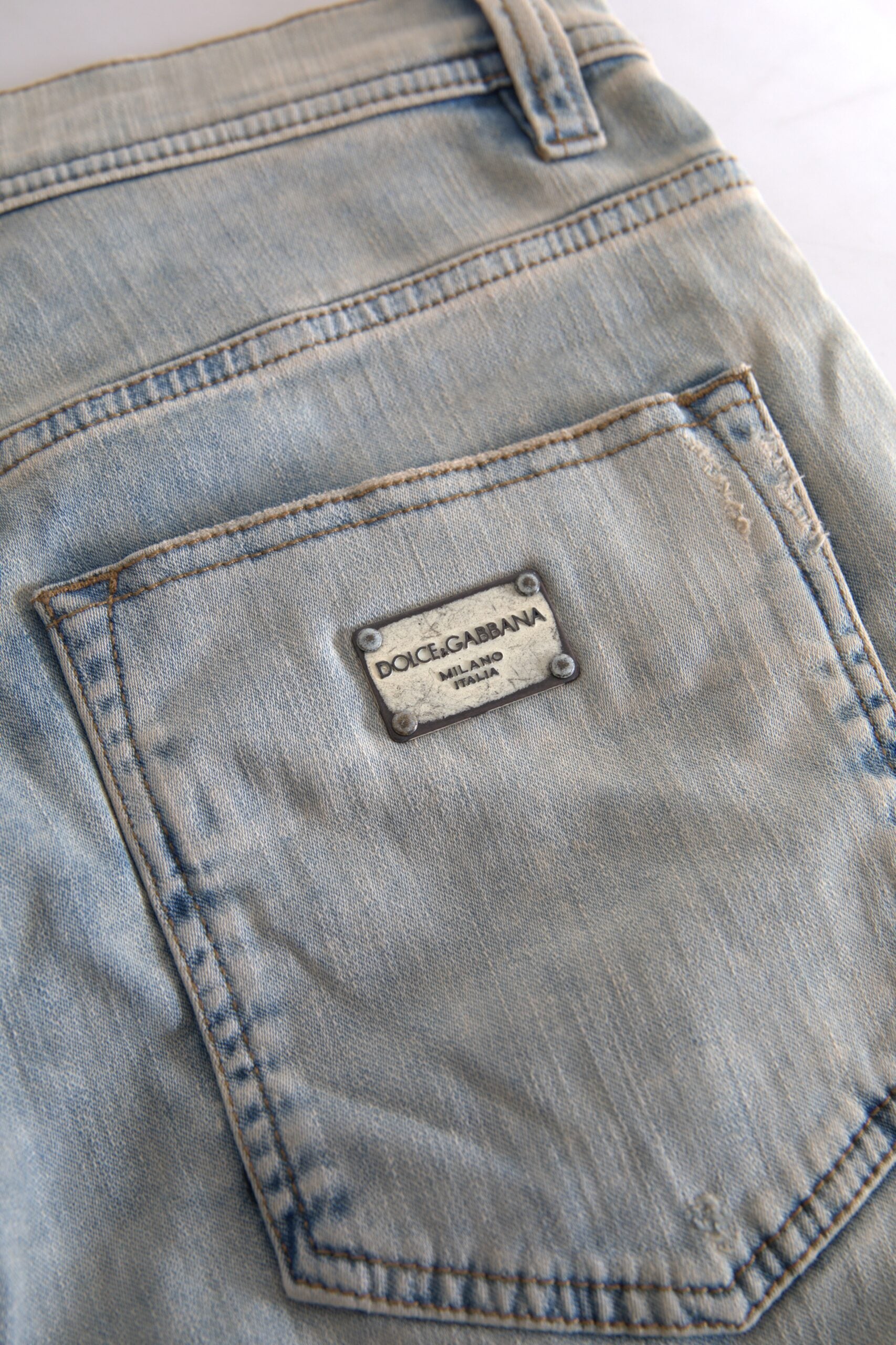 Dolce & Gabbana Washed Cotton Mid-Rise Blue Skinny Jeans