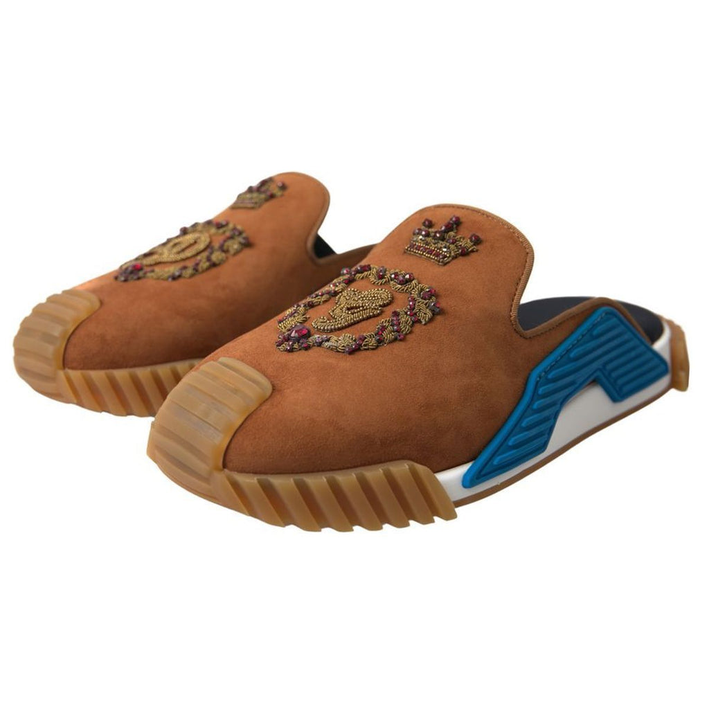 Dolce & Gabbana Brown Suede Crown Logo NS1 Slide Sandals