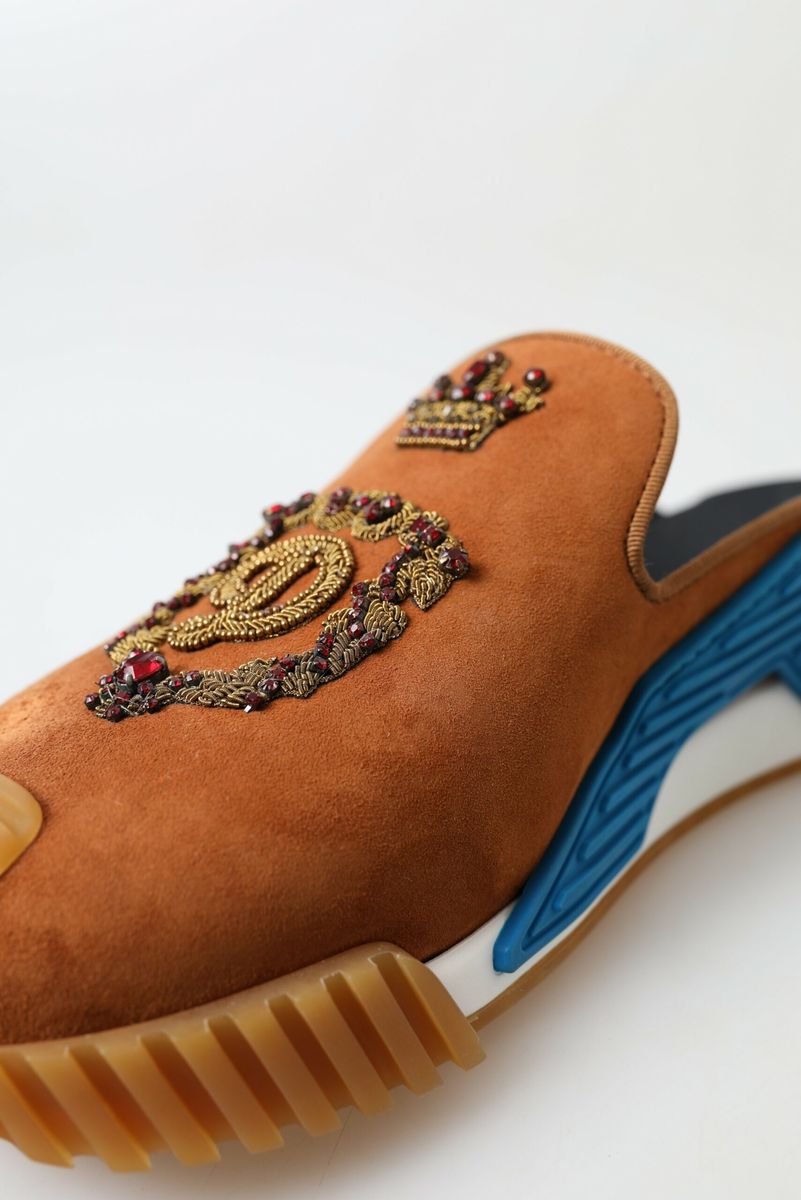 Dolce & Gabbana Brown Suede Crown Logo NS1 Slide Sandals
