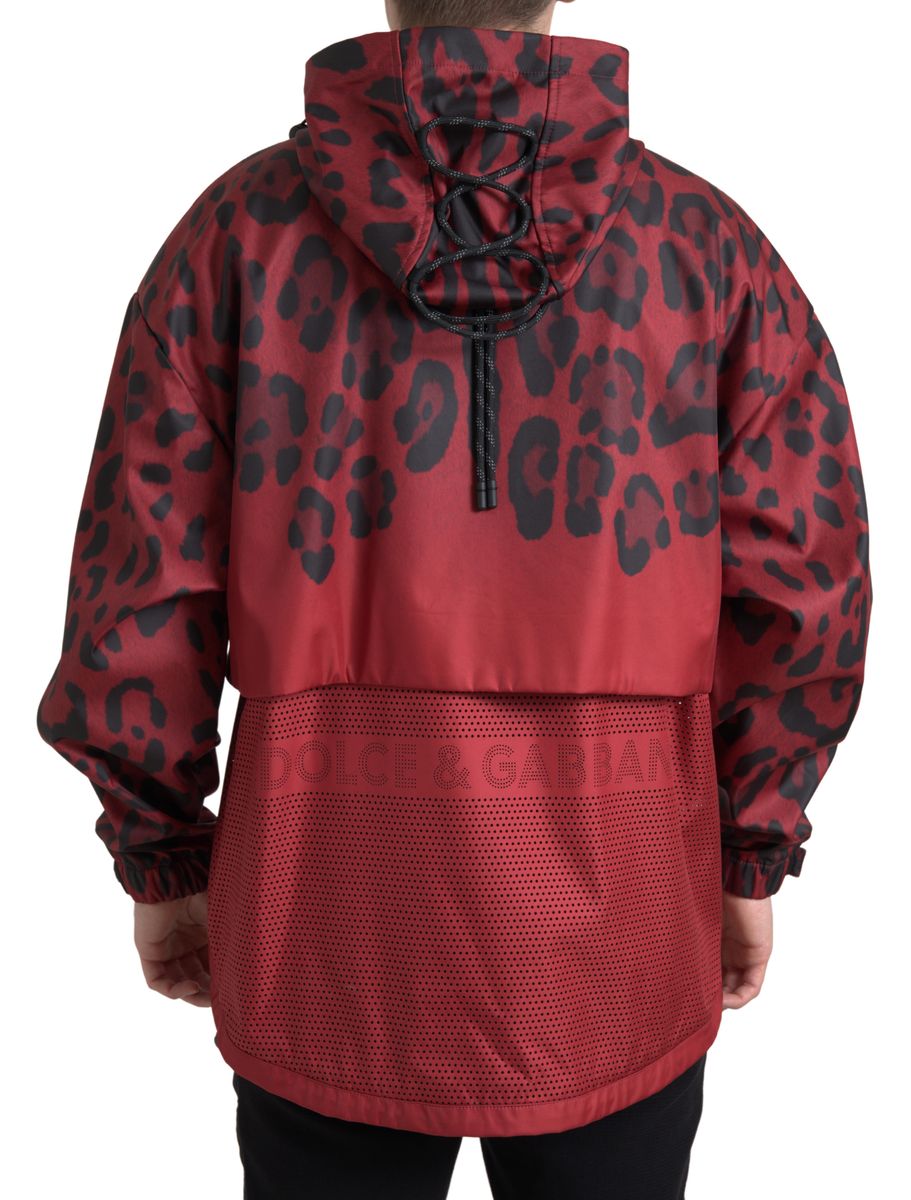 Dolce & Gabbana Red Leopard Hooded Raincoat Jacket