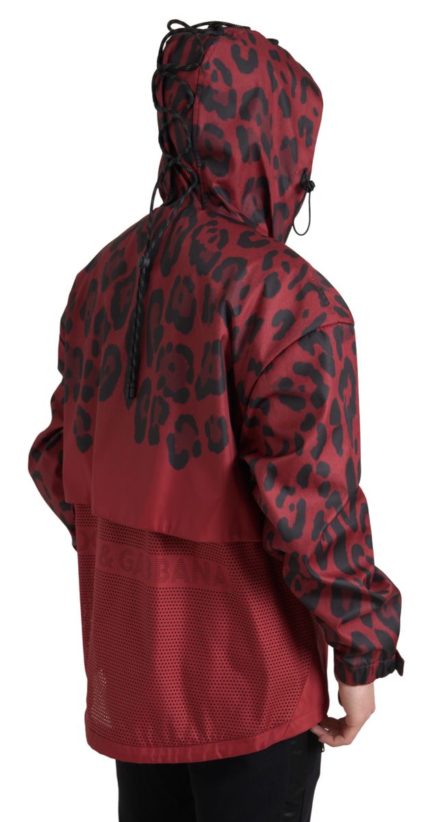 Dolce & Gabbana Red Leopard Hooded Raincoat Jacket