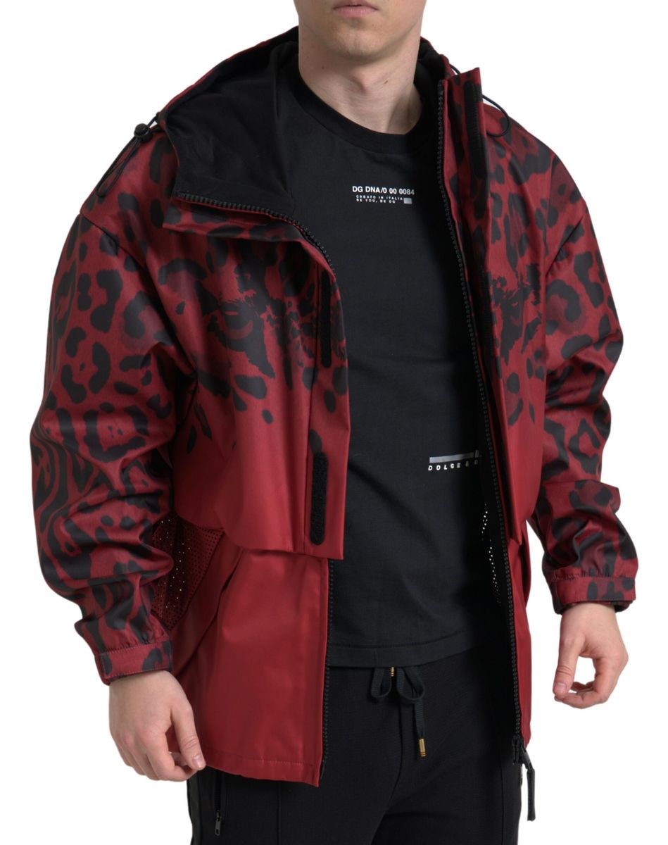 Dolce & Gabbana Red Leopard Hooded Raincoat Jacket
