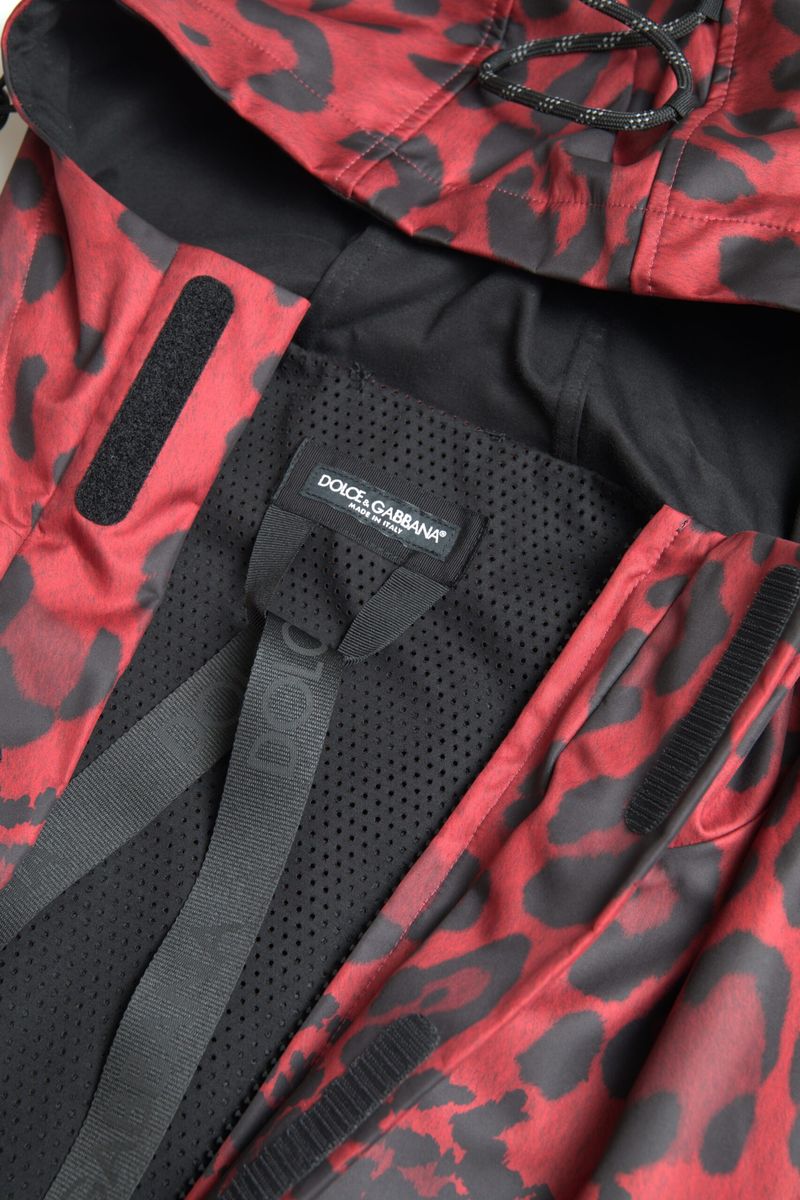 Dolce & Gabbana Red Leopard Hooded Raincoat Jacket