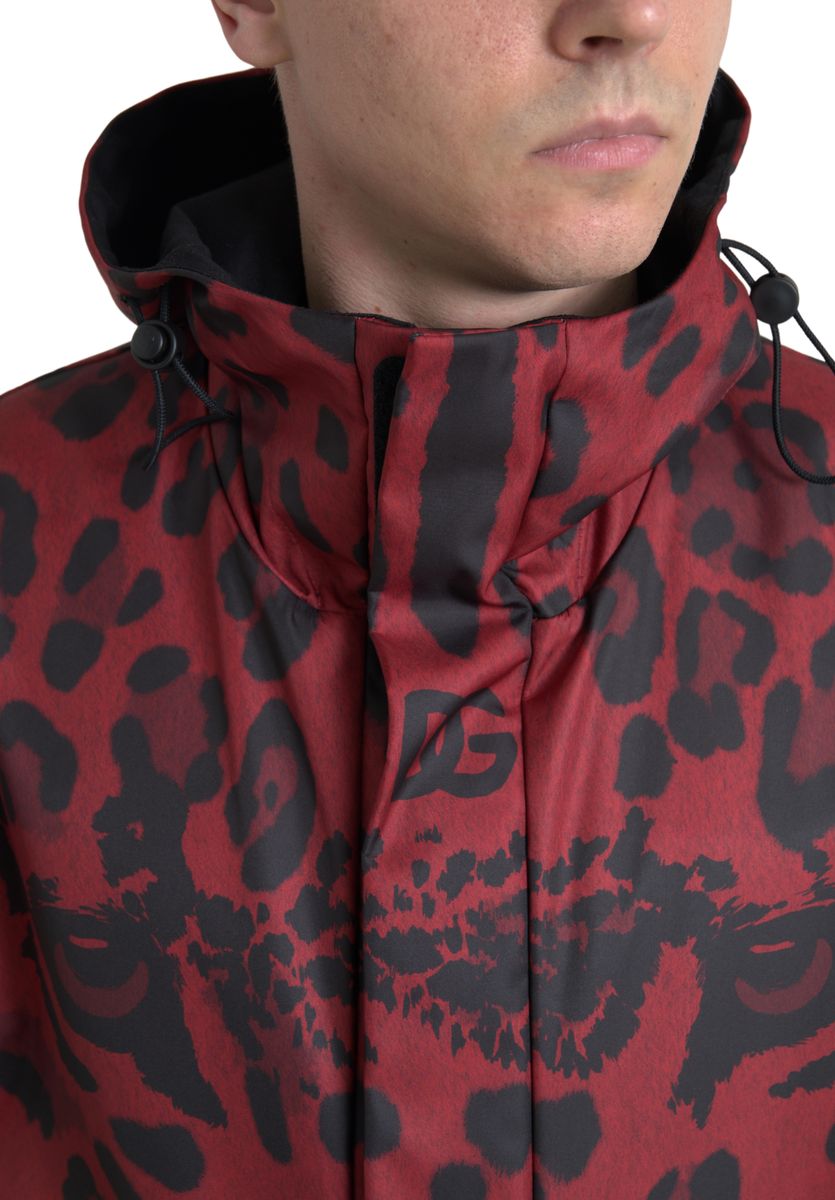 Dolce & Gabbana Red Leopard Hooded Raincoat Jacket