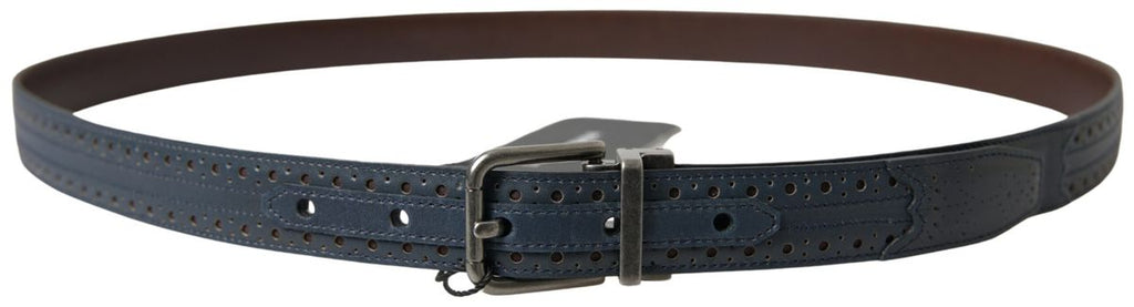 Dolce & Gabbana Blue Leather Belt with Perforated Metal Buckle