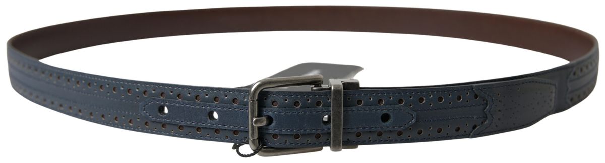 Dolce & Gabbana Blue Leather Belt with Perforated Metal Buckle