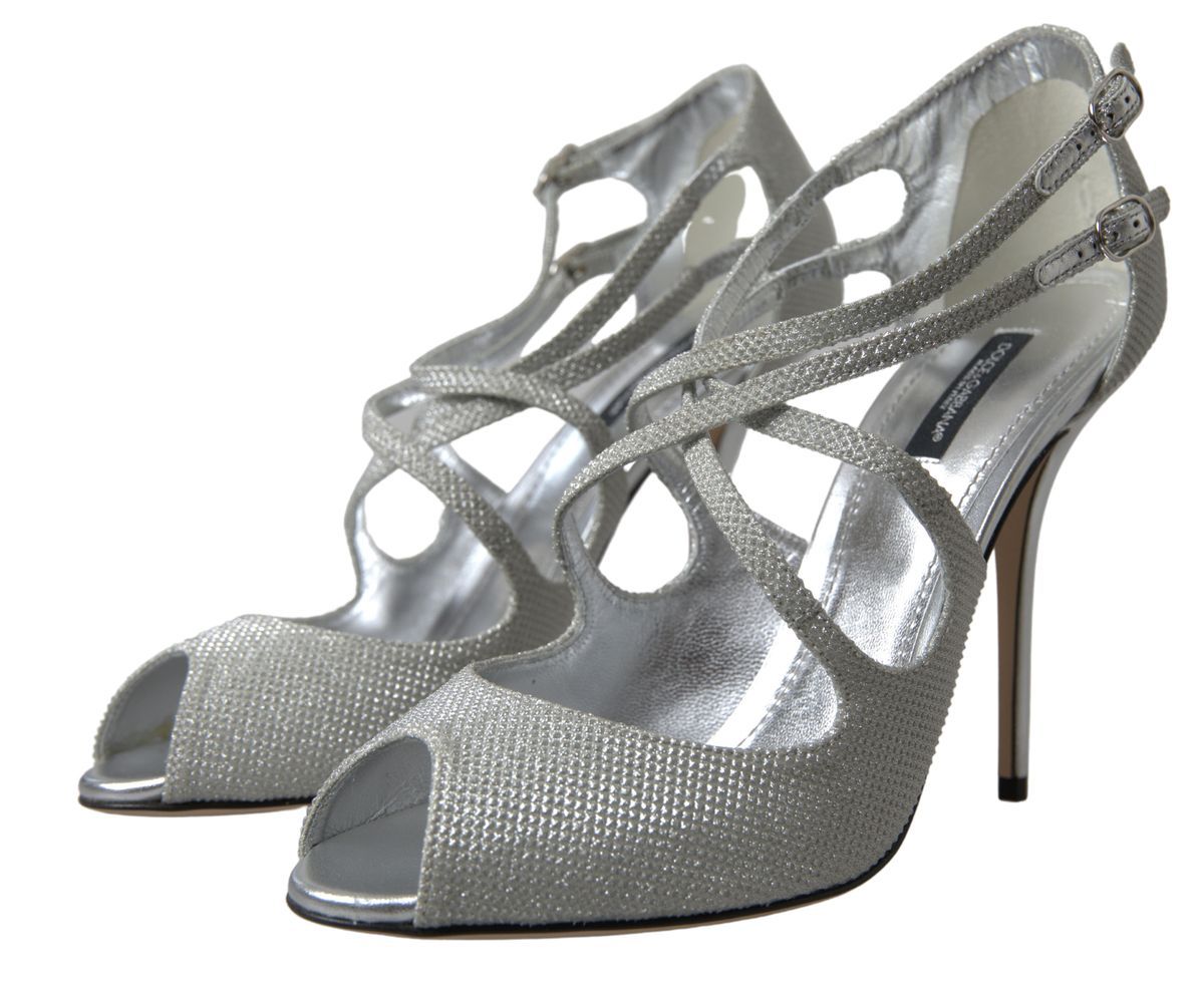 Dolce & Gabbana Silver Shimmer Sandals Heels Pumps Shoes