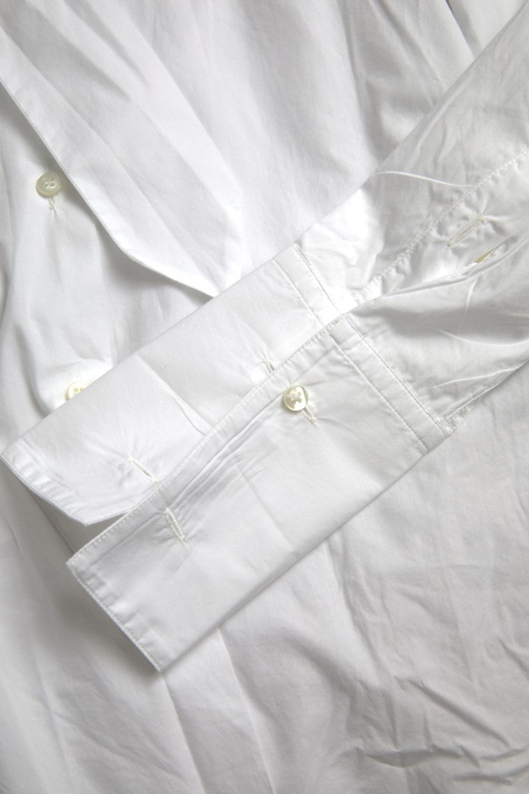 Dolce & Gabbana White Cotton Top with Ascot Collar and Long Sleeves