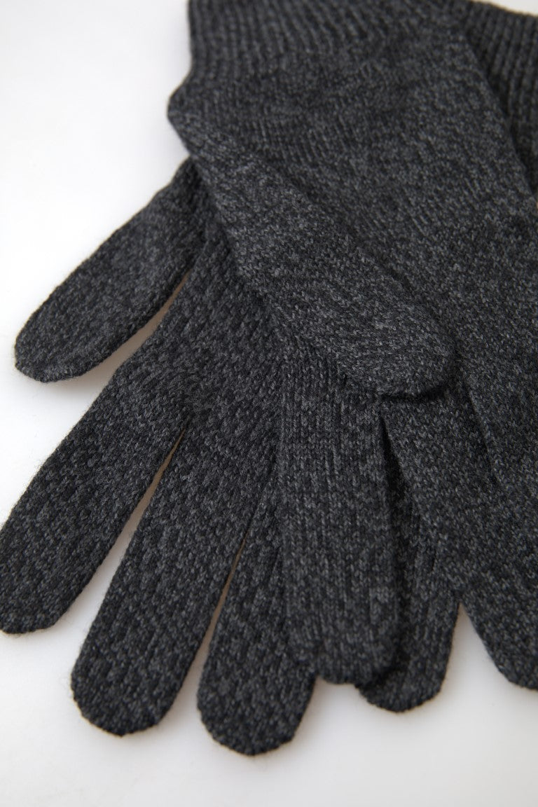 Dolce & Gabbana Grey Virgin Wool Knit Mittens Men's Gloves