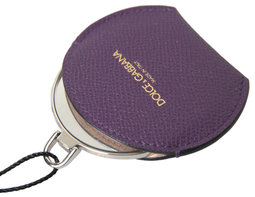 Dolce & Gabbana Purple Calfskin Round Hand Mirror Holder