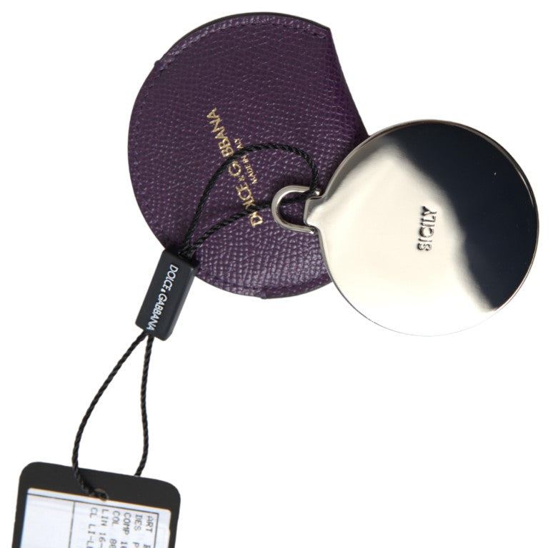 Dolce & Gabbana Purple Calfskin Round Hand Mirror Holder