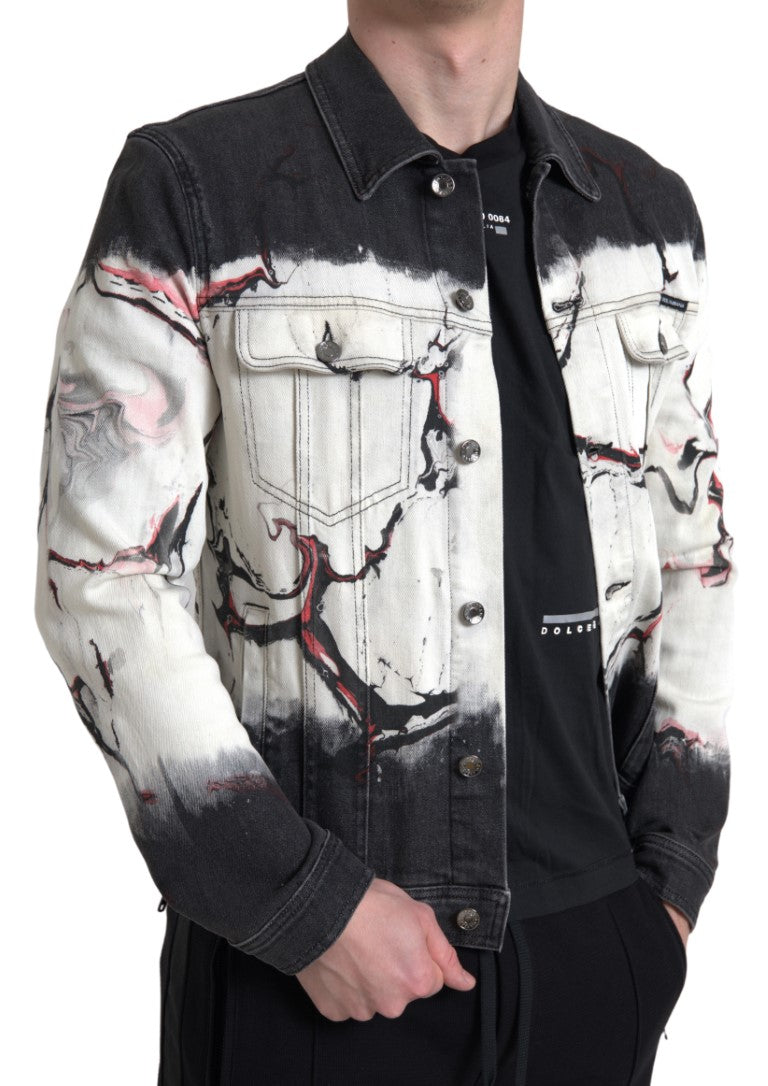 Dolce & Gabbana Mehrfarbige Denimjacke mit Kragen aus Baumwolle