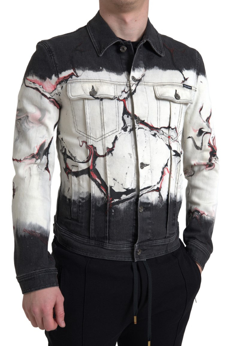 Dolce & Gabbana Mehrfarbige Denimjacke mit Kragen aus Baumwolle