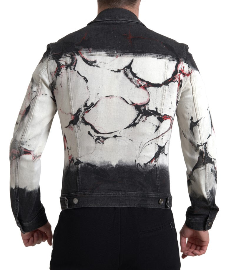 Dolce & Gabbana Mehrfarbige Denimjacke mit Kragen aus Baumwolle