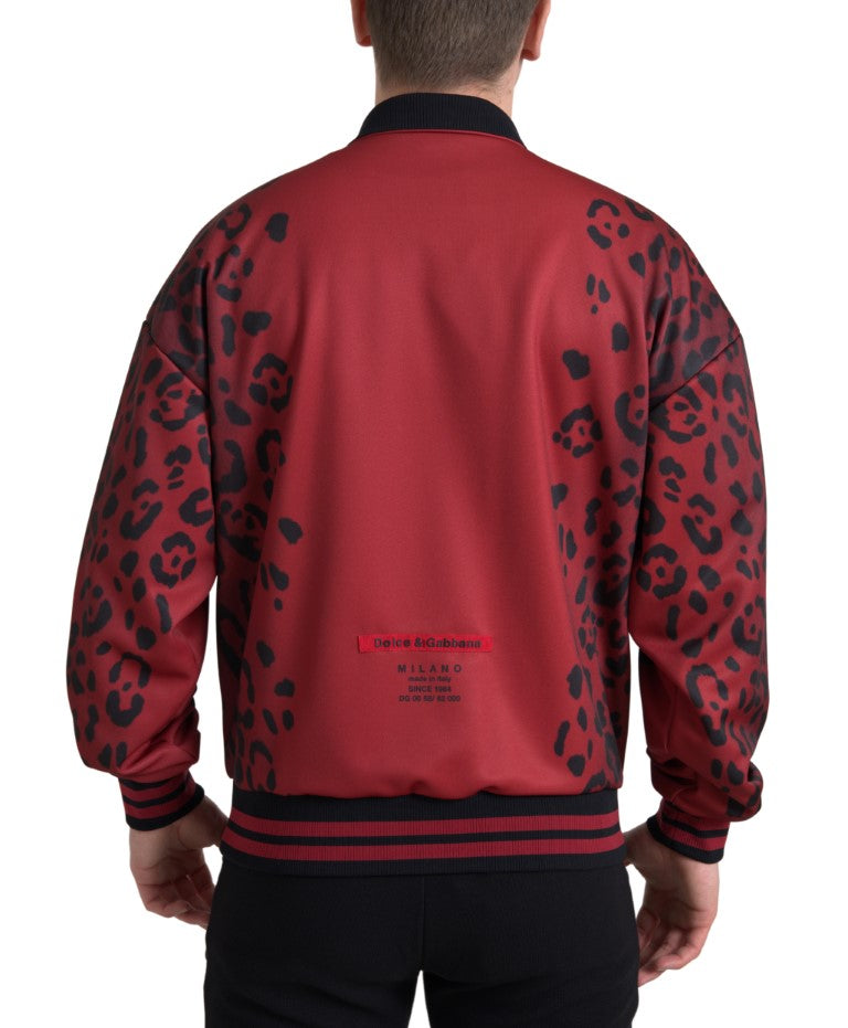Dolce & Gabbana Red Leopard Polyester Full Zip Bomber Jacket