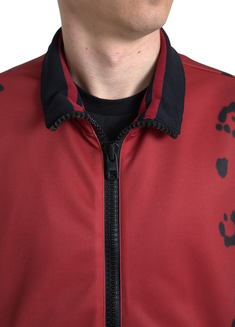 Dolce & Gabbana Red Leopard Polyester Full Zip Bomber Jacket